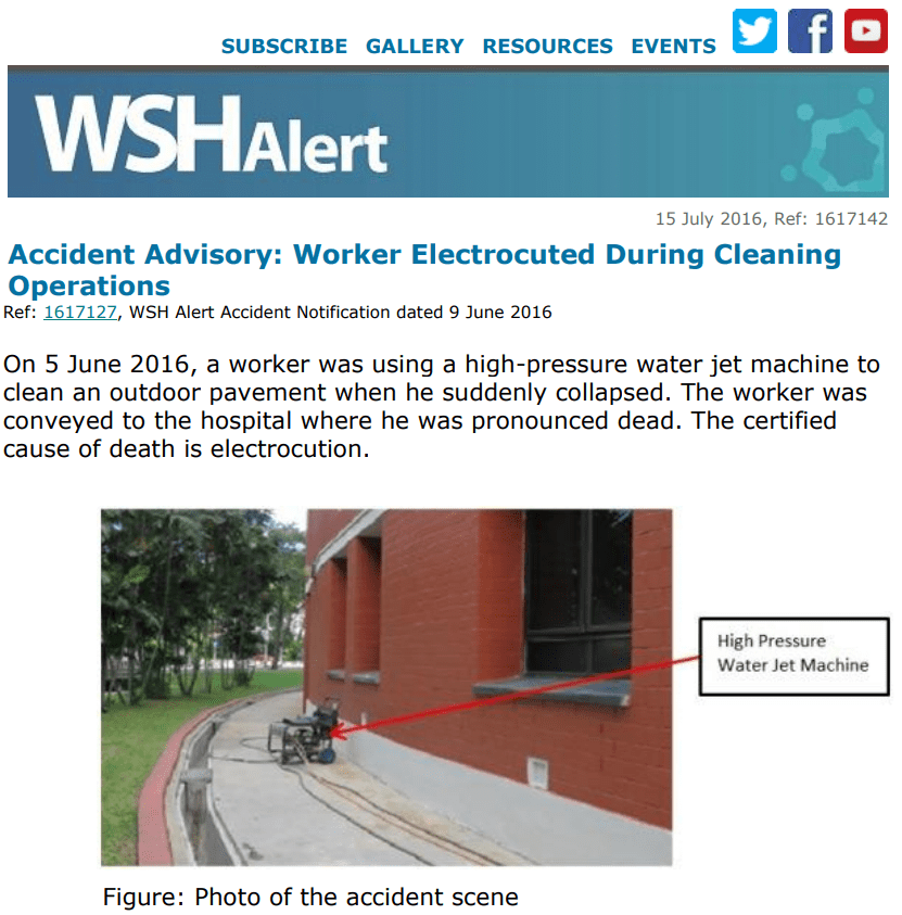 WSH Alert Accident Advisory 15 July 2016 Worker Electrocuted During ...