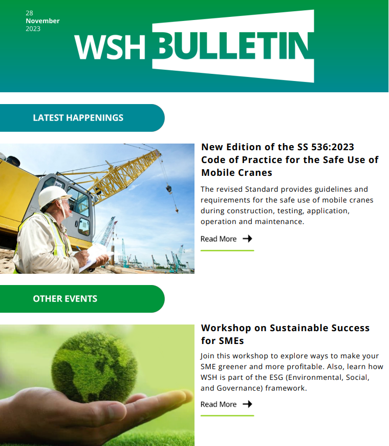 WSH Bulletin 28 Nov 2023 New Edition of SS 536 2023 Code of Practice