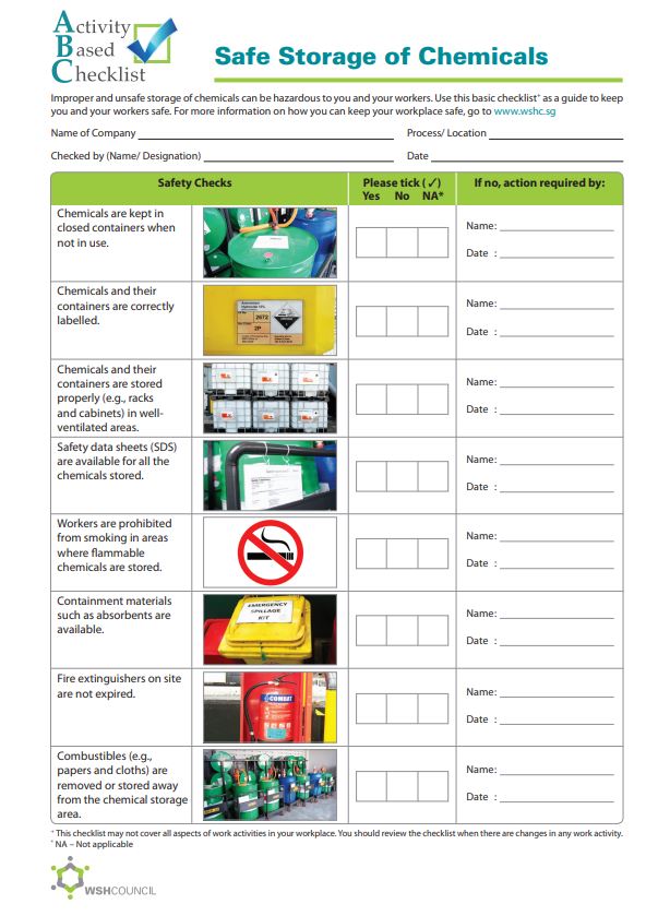 Safe storage of chemicals Checklist